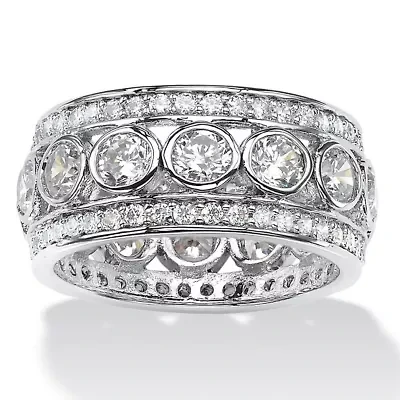 4.70 TCW Bezel-Set CZ Eternity Ring Platinum-plated Sterling Silver