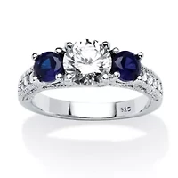 2.47 Cttw. Cubic Zirconia and Simulated Sapphire Sterling Silver 3-Stone Ring