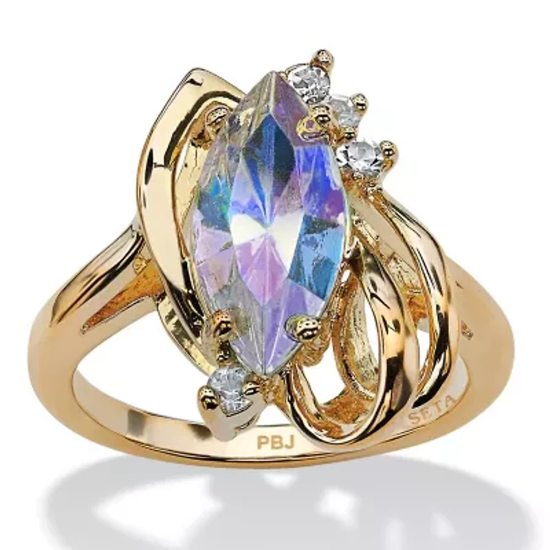 Marquise-Cut Aurora Borealis Crystal Ring Gold-Plated