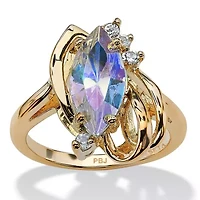 Marquise-Cut Aurora Borealis Crystal Ring Gold-Plated