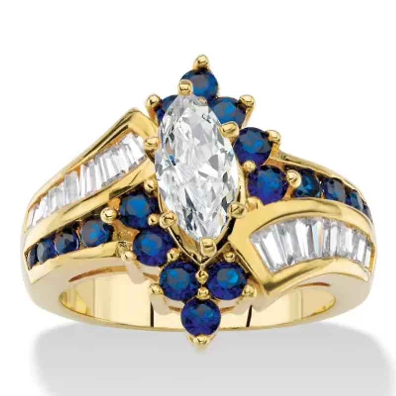 3.05 Cttw. Cubic Zirconia and Simulated Sapphire Gold-Plated Bypass Ring