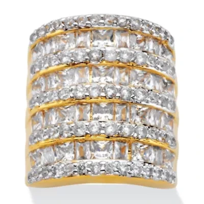 6.26 TCW Baguette and Round Cubic Zirconia Gold-Plated Channel Ring