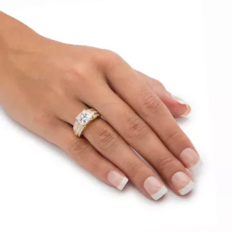 2.94 TCW Princess-Cut & Baguette Cubic Zirconia 10k Yellow Gold Engagement Ring