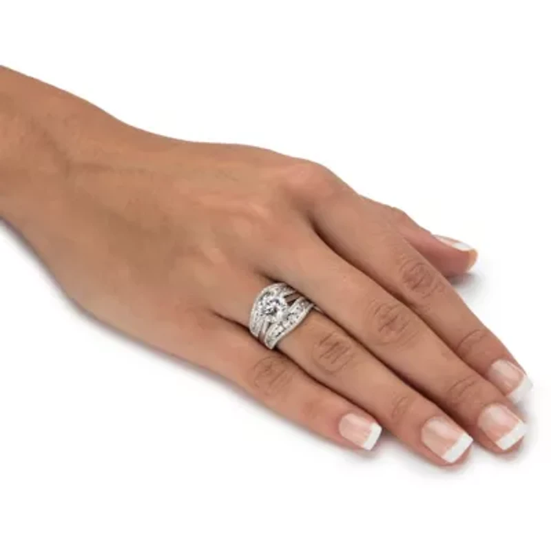 Cttw. Platinum-plated Silver Cubic Zirconia 2-Piece Jacket Wedding Ring Set