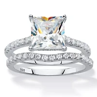2.51 Cttw. Cubic Zirconia Platinum-plated Silver 2-Piece Bridal Ring Set