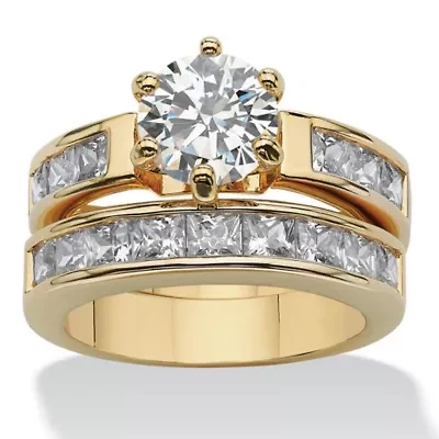 4.40 TCW Cubic Zirconia Channel-Set 2-Piece Bridal Set Gold-Plated