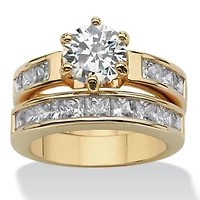 4.40 TCW Cubic Zirconia Channel-Set 2-Piece Bridal Set Gold-Plated