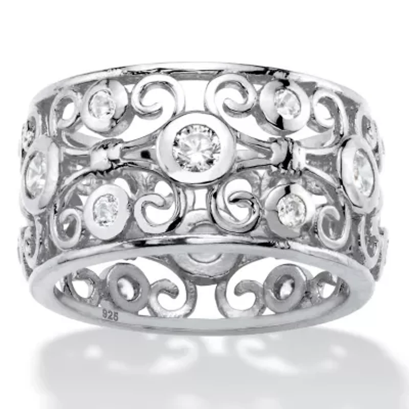 1 TCW Round Cubic Zirconia .925 Sterling Silver Scroll Eternity Ring
