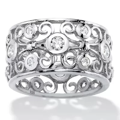1 TCW Round Cubic Zirconia .925 Sterling Silver Scroll Eternity Ring