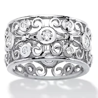 1 TCW Round Cubic Zirconia .925 Sterling Silver Scroll Eternity Ring