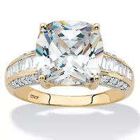 3.28 Cttw. Solid 10k Yellow Gold Princess-Cut Cubic Zirconia Ring