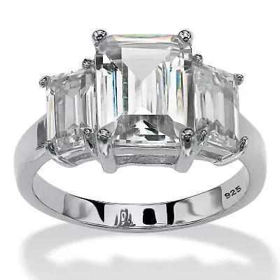 .925 Silver Simulated Birthstone 3-Stone Ring