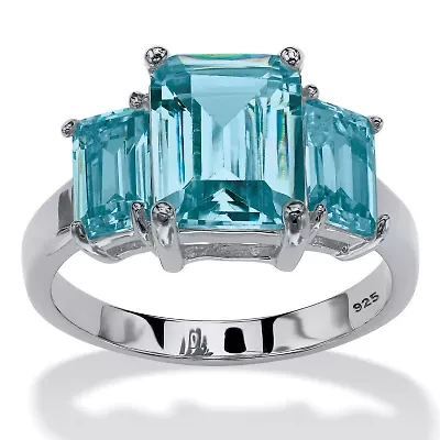 .925 Silver Simulated Birthstone 3-Stone Ring