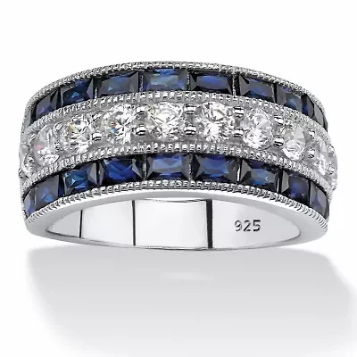 Lab Created 5.60 TCW CZ and Sapphire Ring Platinum-plated Sterling Silver