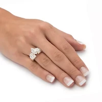 3.17 Cttw. Platinum-plated Silver Marquise-Cut Cubic Zirconia Engagement Ring