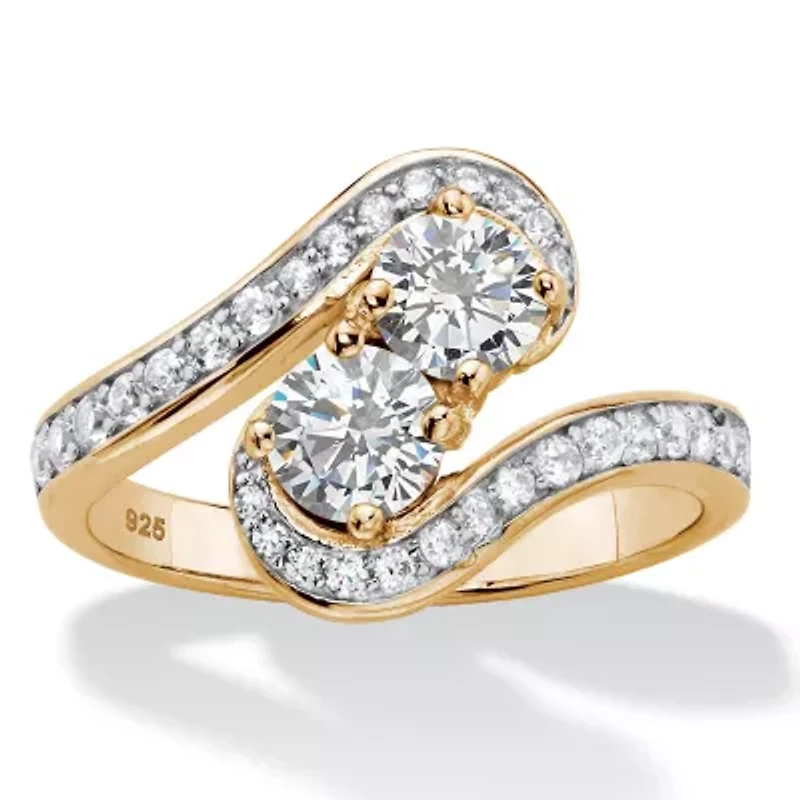1.39 TCW Gold-Plated Sterling Silver Cubic Zirconia 2-Stone Bypass Ring