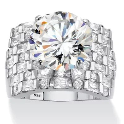 8.99 Cttw. Platinum-plated Sterling Silver Round Cubic Zirconia Multi-Row Ring