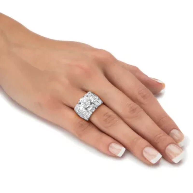 8.99 Cttw. Platinum-plated Sterling Silver Round Cubic Zirconia Multi-Row Ring