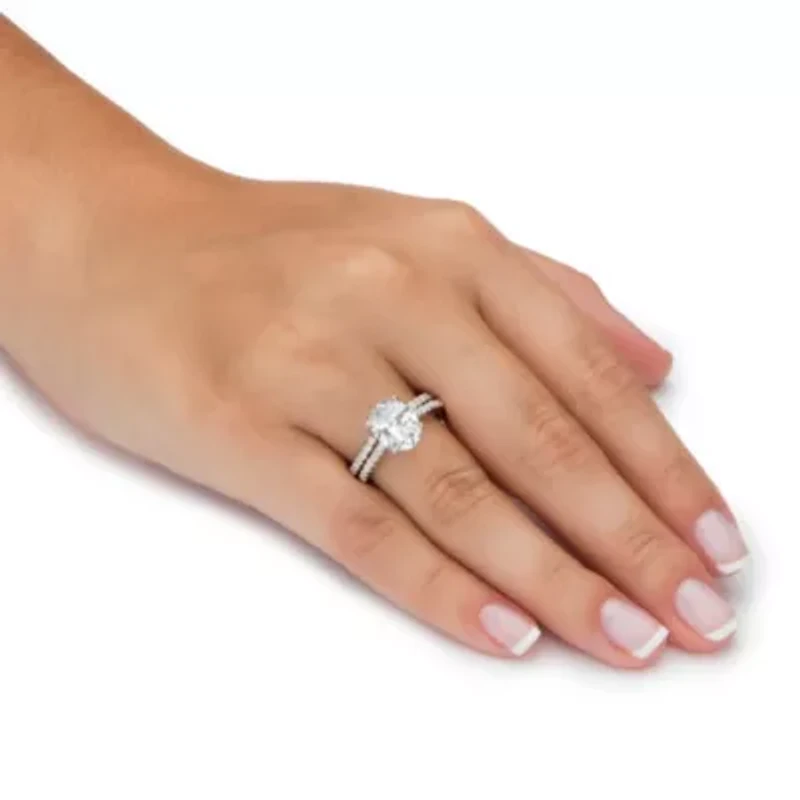 2.90 TCW Oval Cubic Zirconia Platinum-plated Silver 2-Piece Bridal Ring Set