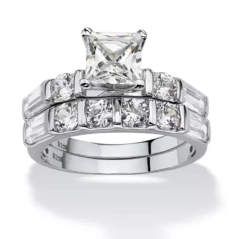 2 Piece 3.46 TCW CZ Bridal Ring Set Platinum-plated Sterling Silver