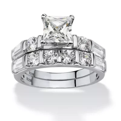 2 Piece 3.46 TCW CZ Bridal Ring Set Platinum-plated Sterling Silver