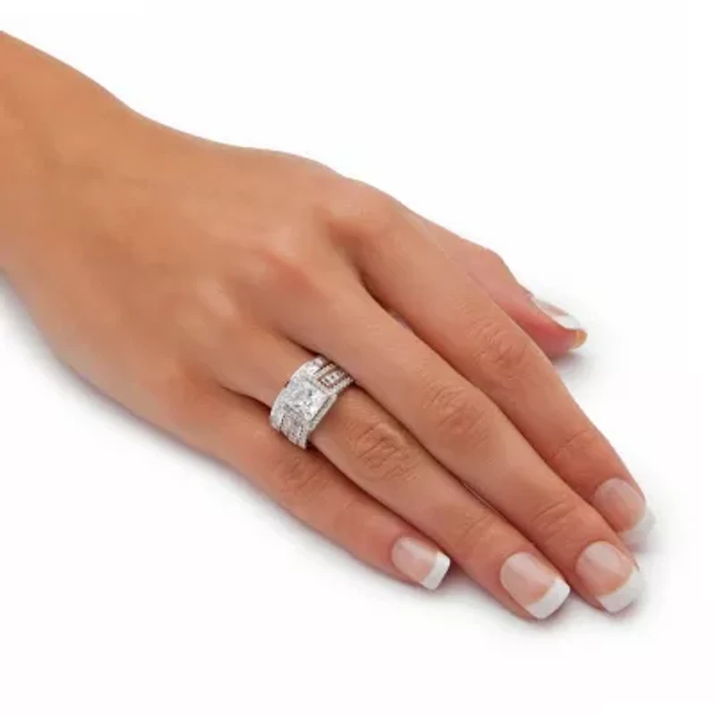 3.31 TCW Cubic Zironica 2-Piece Platinum-plated Silver Halo Bridal Ring Set