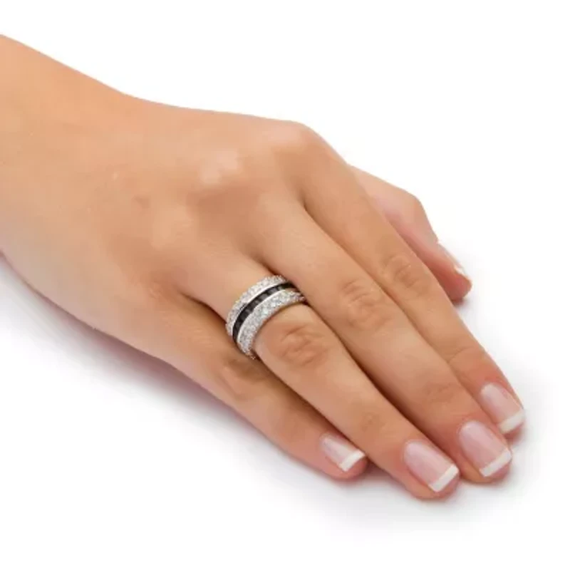 6.66 TCW Blue CZ White Accent Silvertone Eternity Band