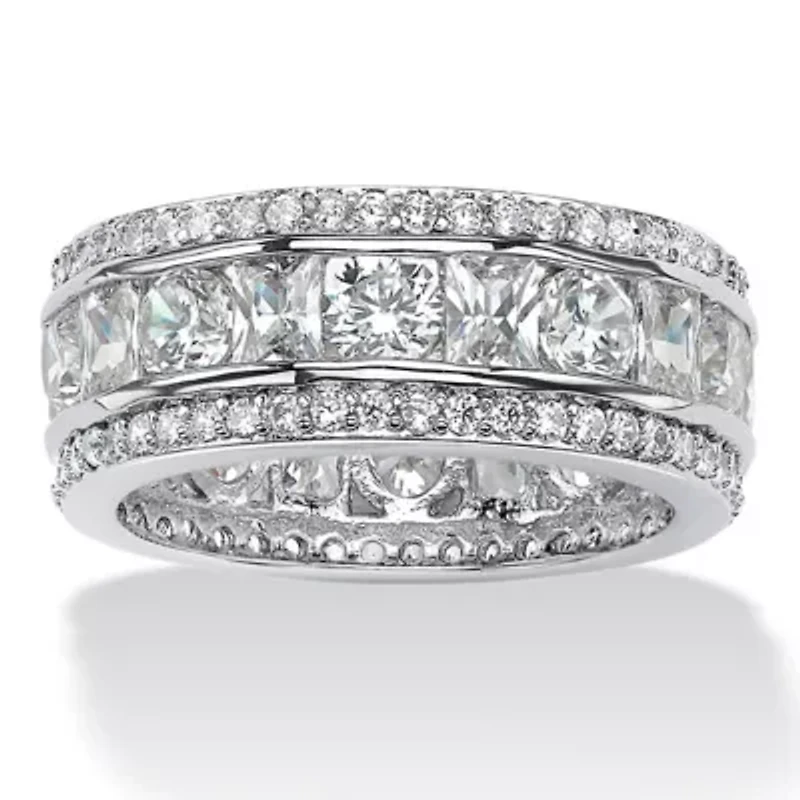4.66 Cttw. Cubic Zirconia Platinum-plated Sterling Silver Eternity Ring