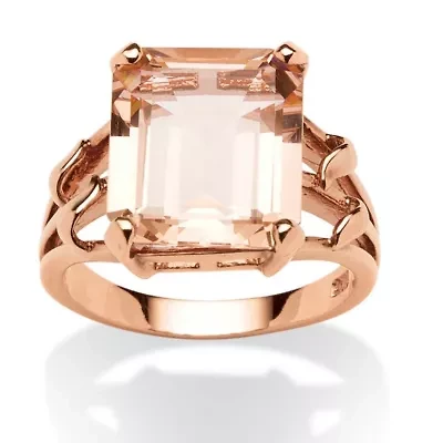 7.25 carat T.W. Emerald-Cut Simulated Morganite Ring Rose Gold-Plated Silver