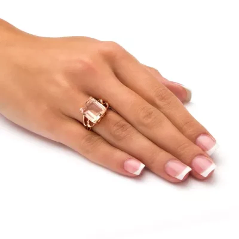 7.25 carat T.W. Emerald-Cut Simulated Morganite Ring Rose Gold-Plated Silver