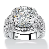 3.68 Cttw. Cubic Zirconia Platinum-plated Sterling Silver Halo Engagement Ring