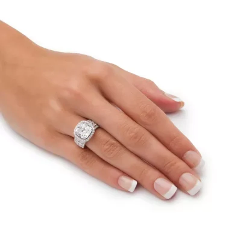 3.68 Cttw. Cubic Zirconia Platinum-plated Sterling Silver Halo Engagement Ring