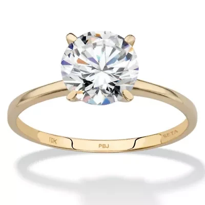 2 TCW Round Cubic Zirconia Solitaire Ring 10k Gold