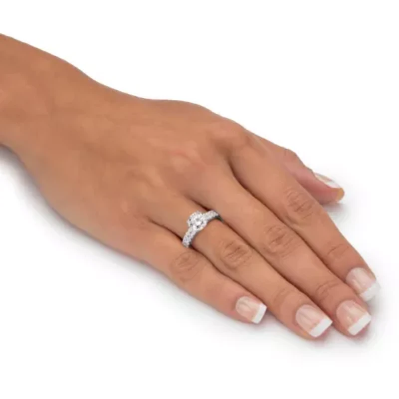 2.58 Cttw. Solid 10k White Gold Round Cubic Zirconia 2-Piece Wedding Ring Set