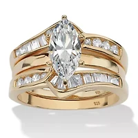 3.57 TCW Marquise-Cut CZ Gold-Plated .925 Silver 2 Piece Jacket Bridal Ring Set