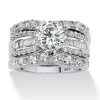 5.62 TCW Cubic Zirconia 3-Pc. Bridal Set Platinum-plated Sterling Silver