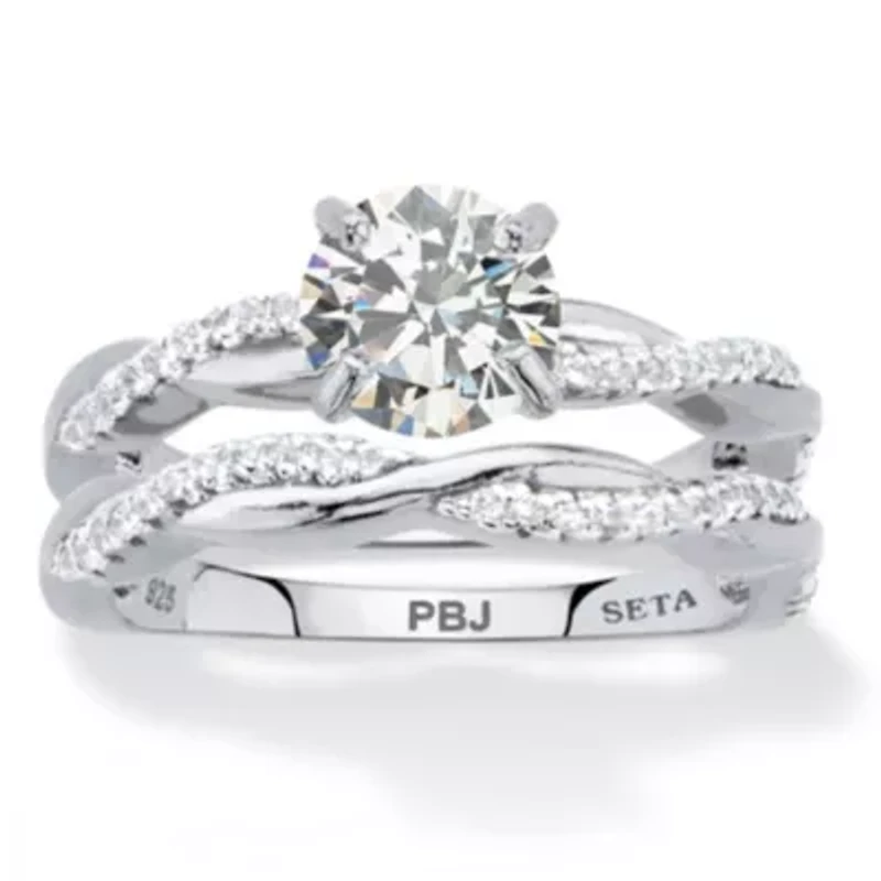 1.79 Cttw. 2-Piece Round .925 Sterling Silver Cubic Zirconia Wedding Ring Set