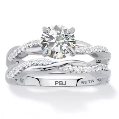 1.79 Cttw. 2-Piece Round .925 Sterling Silver Cubic Zirconia Wedding Ring Set