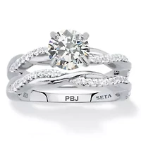 1.79 Cttw. 2-Piece Round .925 Sterling Silver Cubic Zirconia Wedding Ring Set