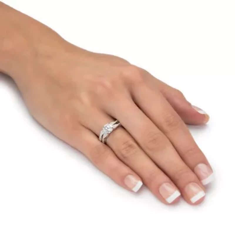 1.79 Cttw. 2-Piece Round .925 Sterling Silver Cubic Zirconia Wedding Ring Set