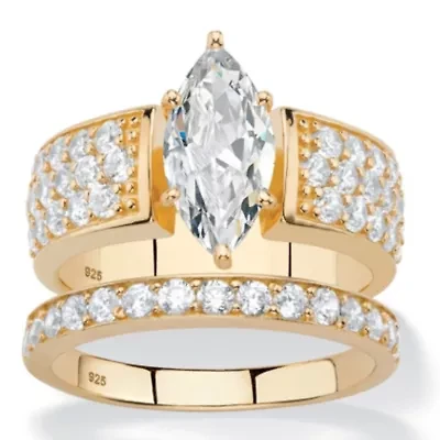 3.01 TCW Cubic Zirconia 14k Gold-plated Sterling Silver 2-Piece Bridal Ring Set