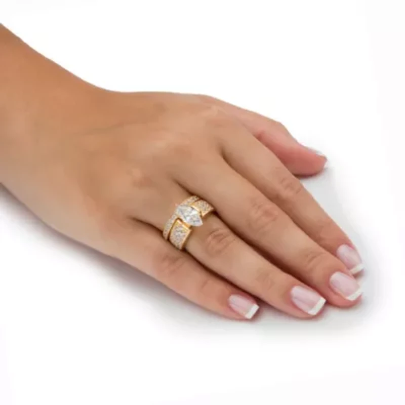 3.01 TCW Cubic Zirconia 14k Gold-plated Sterling Silver 2-Piece Bridal Ring Set