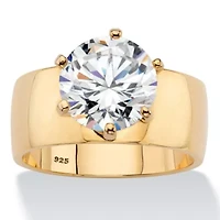 4.0 Cttw. Gold-Plated Sterling Silver Cubic Zirconia Solitaire Ring