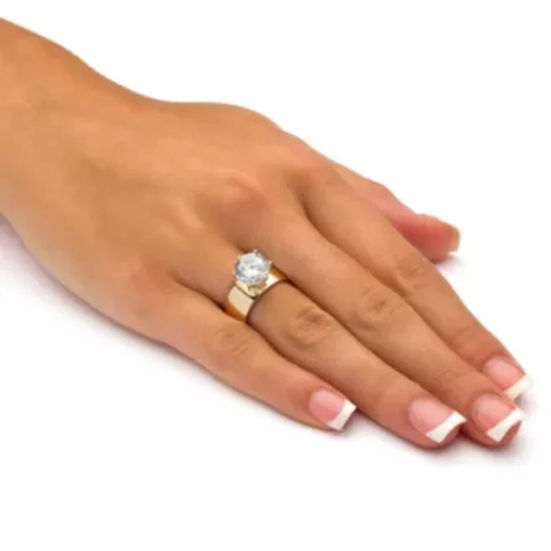 4.0 Cttw. Gold-Plated Sterling Silver Cubic Zirconia Solitaire Ring