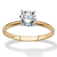 1.08 Cttw. Gold-Plated Sterling Silver Cubic Zirconia Solitaire Engagement Ring