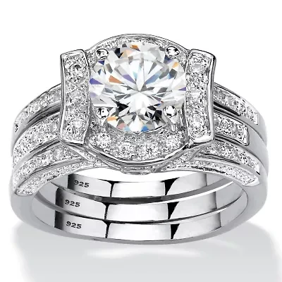 2.37 Cttw. Cubic Zirconia Platinum-plated Sterling Silver Jacket Bridal Ring Set