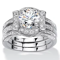 2.37 Cttw. Cubic Zirconia Platinum-plated Sterling Silver Jacket Bridal Ring Set