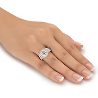 2.37 Cttw. Cubic Zirconia Platinum-plated Sterling Silver Jacket Bridal Ring Set