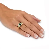2.62 Cttw. Simulated Green Emerald & Cubic Zirconia 18k Gold-Plated Halo Ring