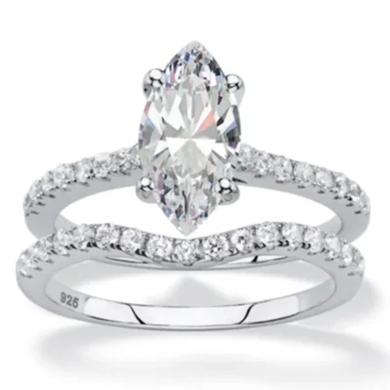 2.34 TCW Marquise Cubic Zirconia Platinum-plated Silver 2-Pc. Bridal Ring Set